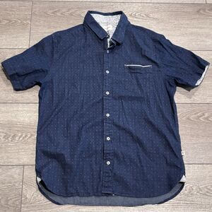 7 Diamonds Shirt Mens Large Button Down Blue Chambray Casual AOP Preppy